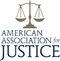 Logo of the American Association for Justice with scales of justice symbol.