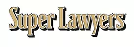 Super Lawyers logo in gold and black, highlighting top attorneys and legal professionals for outstanding achievement.