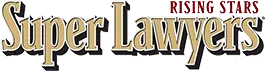 Super Lawyers Rising Stars logo, highlighting emerging talent in the legal field with gold and red text.