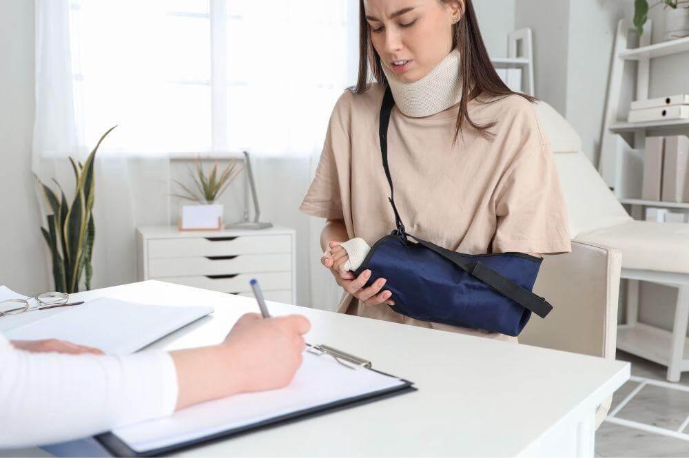Woman with a cast on her arm, symbolizing
